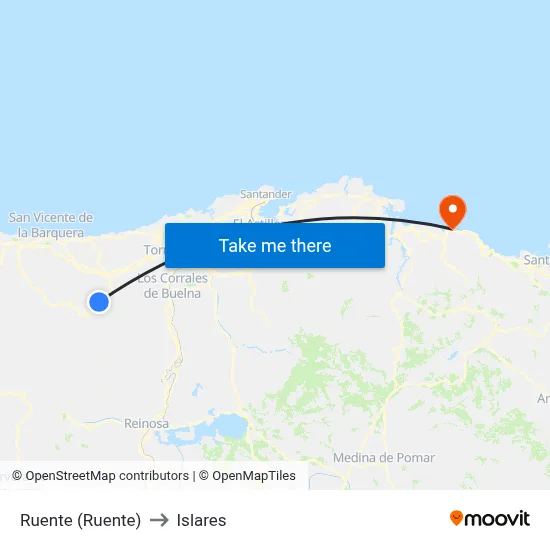 Ruente (Ruente) to Islares map
