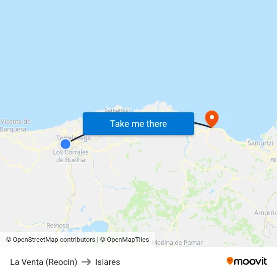 La Venta (Reocin) to Islares map