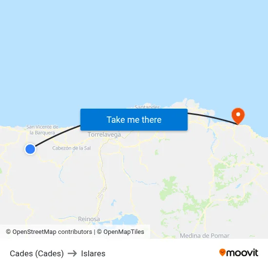 Cades (Cades) to Islares map