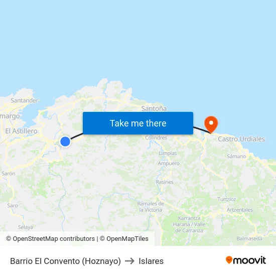 Barrio El Convento (Hoznayo) to Islares map
