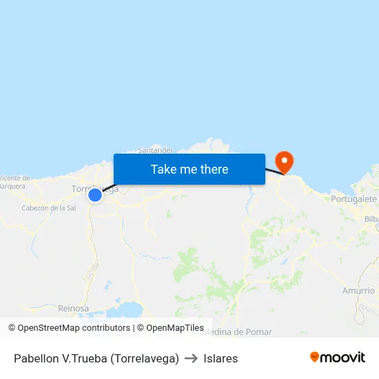 Pabellon V.Trueba (Torrelavega) to Islares map