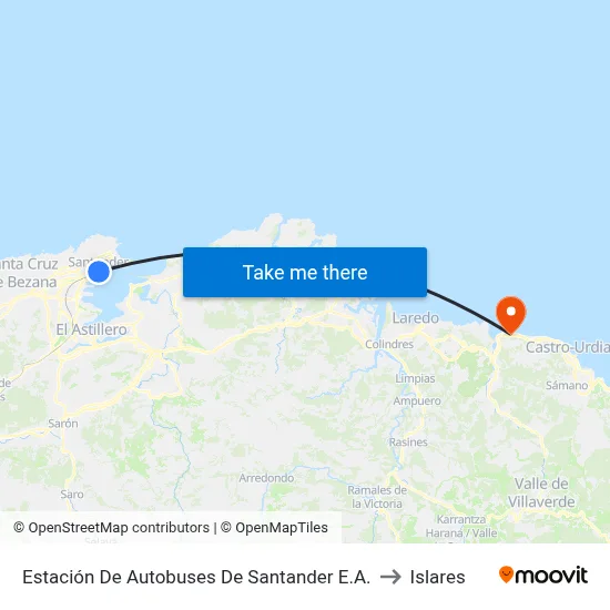 Estación De Autobuses De Santander E.A. to Islares map