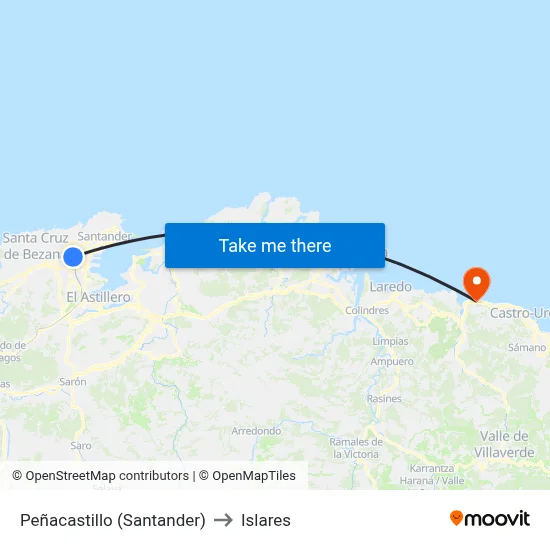 Peñacastillo (Santander) to Islares map