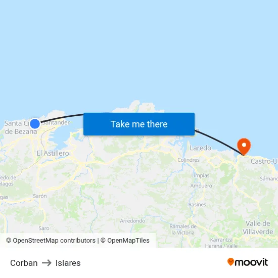 Corban to Islares map