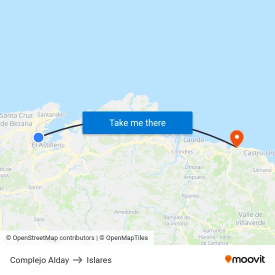 Complejo Alday to Islares map