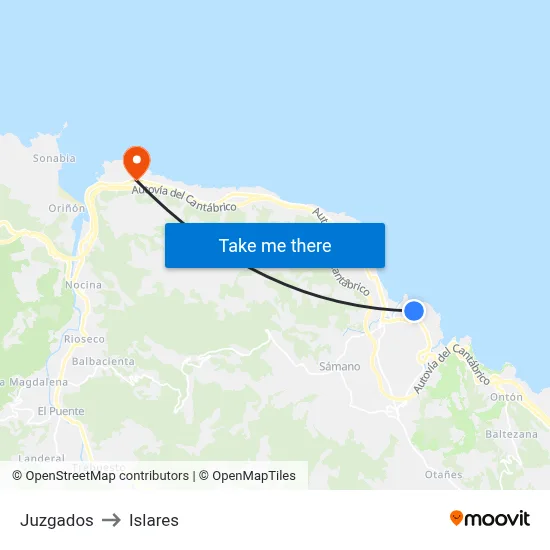 Juzgados to Islares map