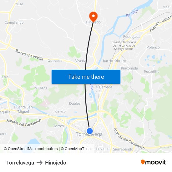 Torrelavega to Hinojedo map