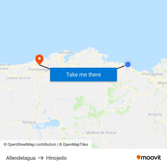 Allendelagua to Hinojedo map