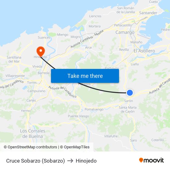 Cruce Sobarzo (Sobarzo) to Hinojedo map