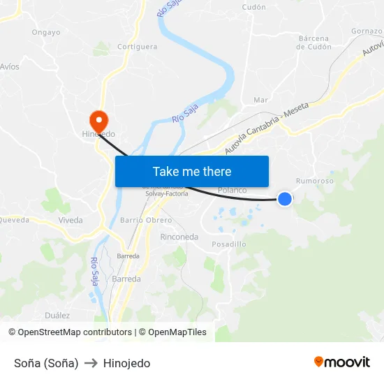 Soña (Soña) to Hinojedo map