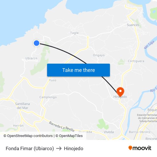 Fonda Fimar (Ubiarco) to Hinojedo map