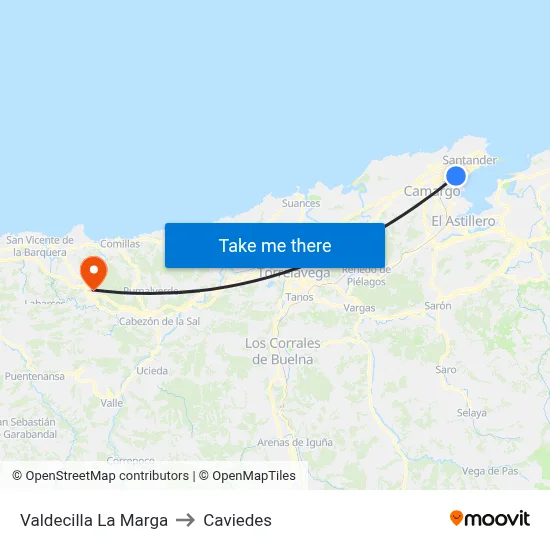 Valdecilla La Marga to Caviedes map