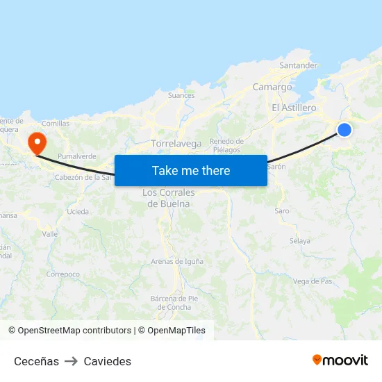 Ceceñas to Caviedes map