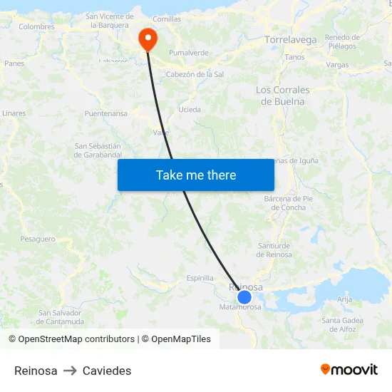 Reinosa to Caviedes map