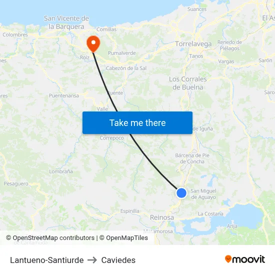 Lantueno-Santiurde to Caviedes map