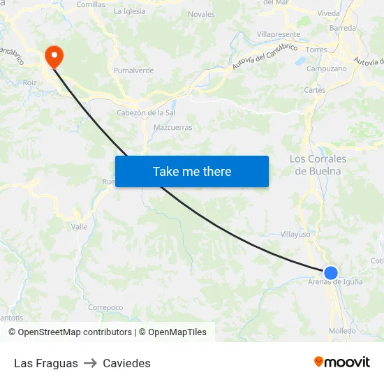 Las Fraguas to Caviedes map