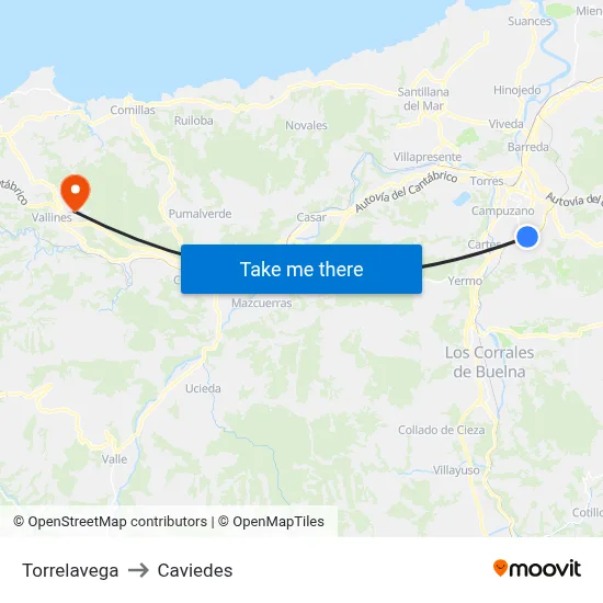Torrelavega to Caviedes map
