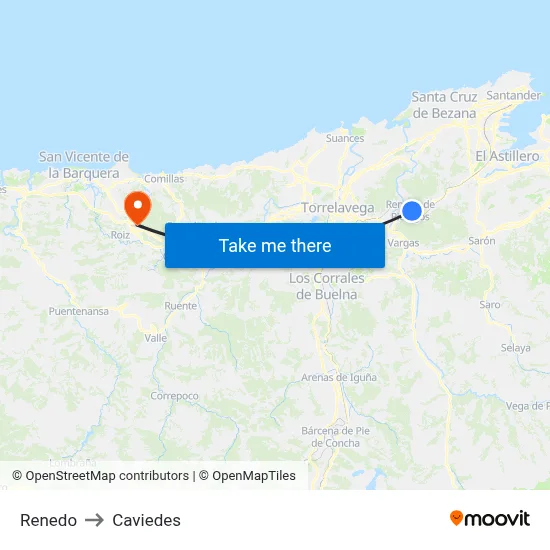 Renedo to Caviedes map