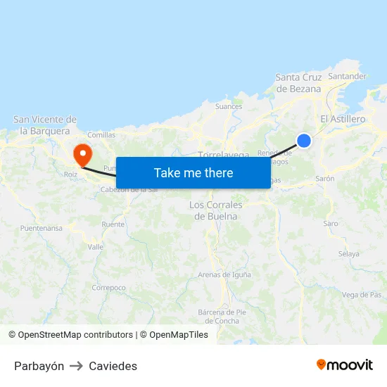 Parbayón to Caviedes map
