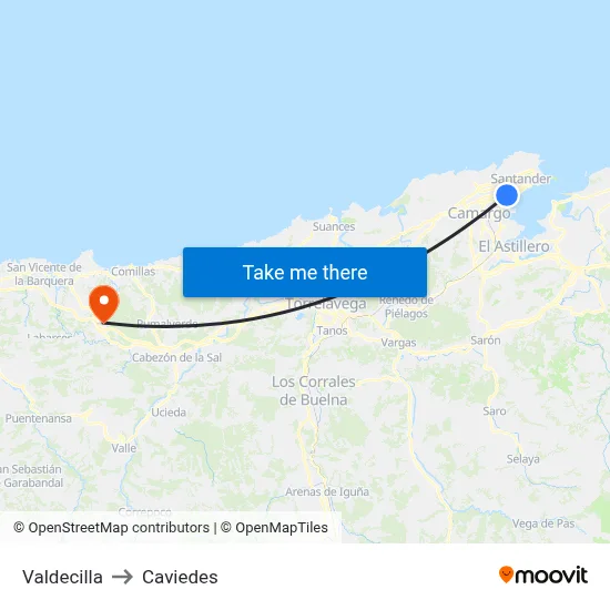 Valdecilla to Caviedes map