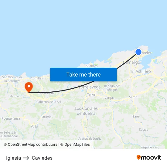 Iglesia to Caviedes map