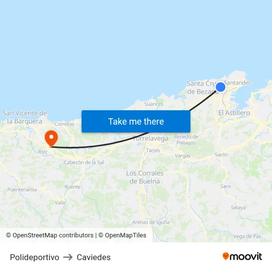 Polideportivo to Caviedes map