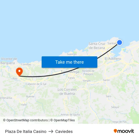 Plaza De Italia Casino to Caviedes map