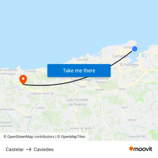 Castelar to Caviedes map