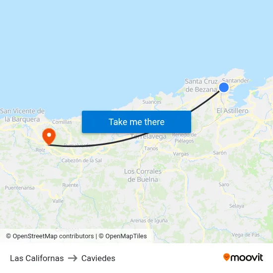 Las Californas to Caviedes map
