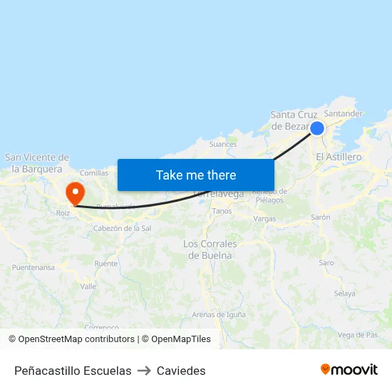 Peñacastillo Escuelas to Caviedes map