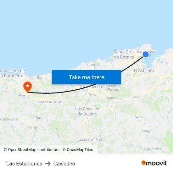Las Estaciones to Caviedes map