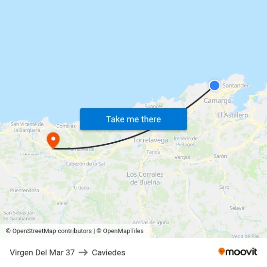 Virgen Del Mar 37 to Caviedes map