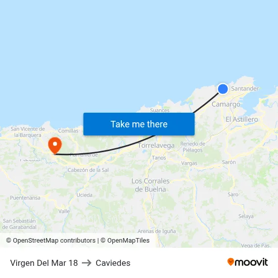 Virgen Del Mar 18 to Caviedes map