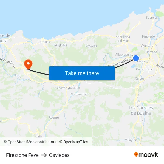 Firestone Feve to Caviedes map