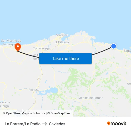 La Barrera/La Radio to Caviedes map