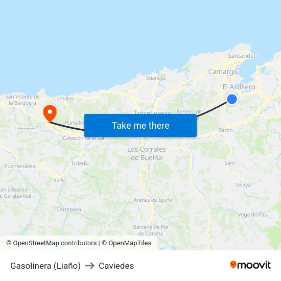 Gasolinera (Liaño) to Caviedes map