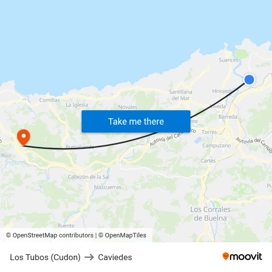 Los Tubos (Cudon) to Caviedes map