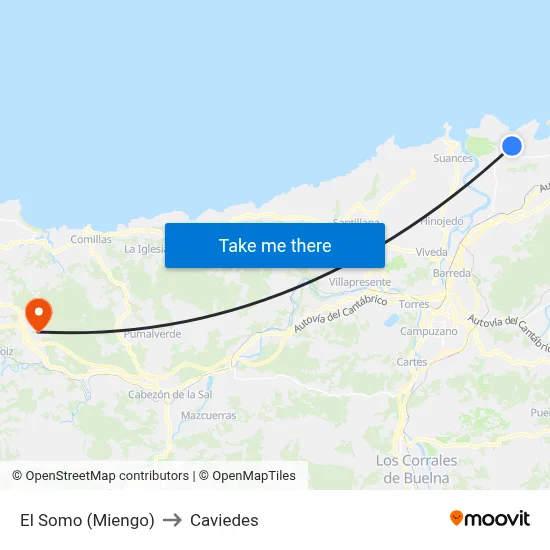 El Somo (Miengo) to Caviedes map