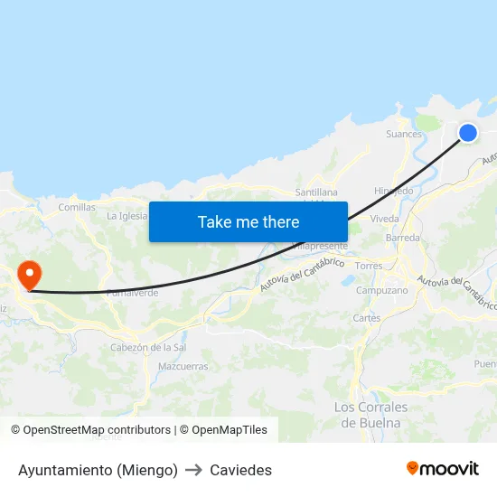 Ayuntamiento (Miengo) to Caviedes map
