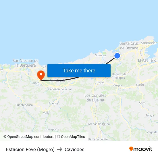 Estacion Feve (Mogro) to Caviedes map