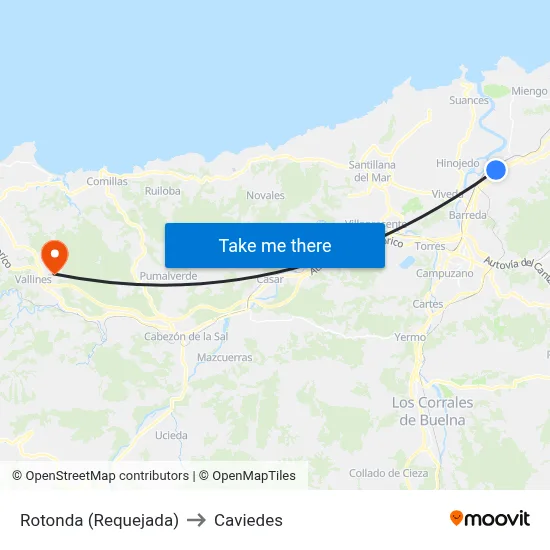 Rotonda (Requejada) to Caviedes map
