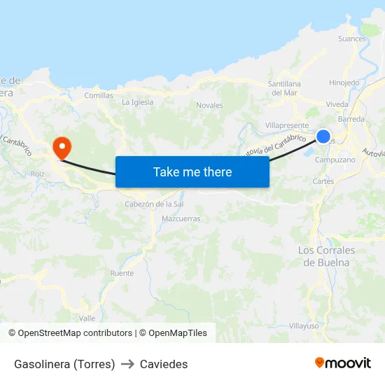 Gasolinera (Torres) to Caviedes map