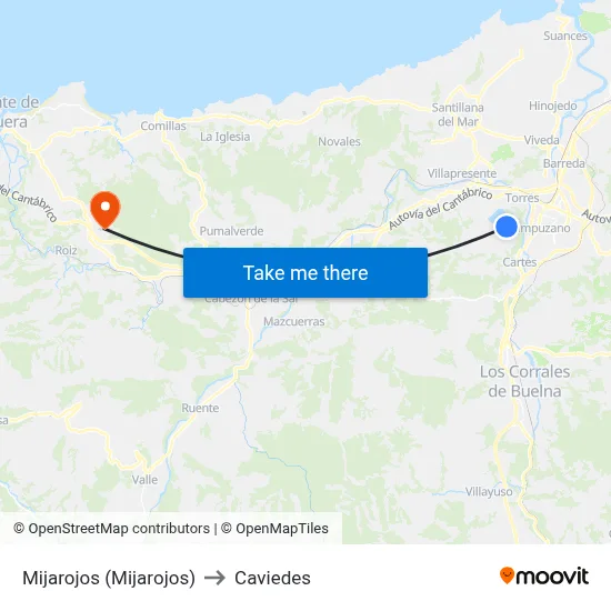 Mijarojos (Mijarojos) to Caviedes map