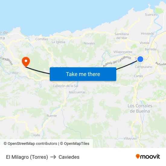 El Milagro (Torres) to Caviedes map