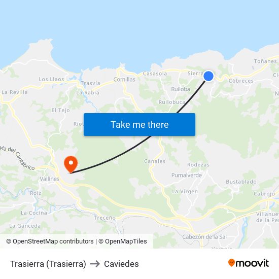 Trasierra (Trasierra) to Caviedes map