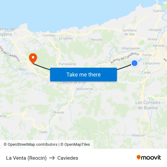 La Venta (Reocin) to Caviedes map