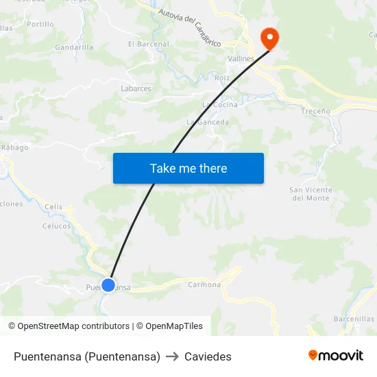 Puentenansa (Puentenansa) to Caviedes map