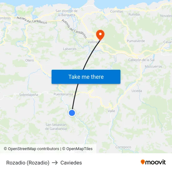 Rozadio (Rozadio) to Caviedes map
