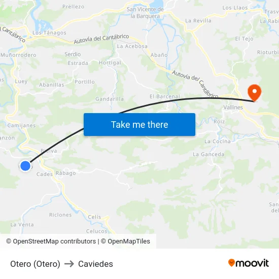 Otero (Otero) to Caviedes map