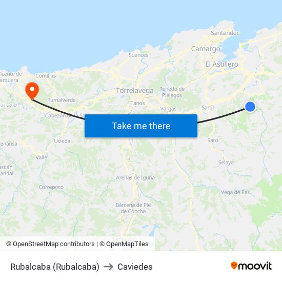 Rubalcaba (Rubalcaba) to Caviedes map